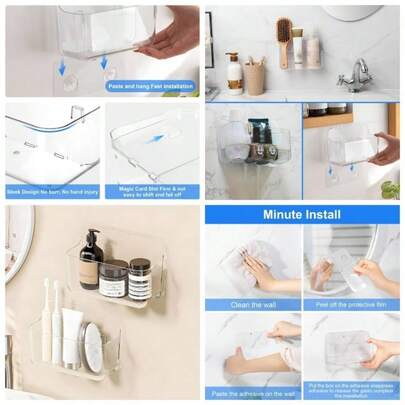 2 Pcs Acrylic Wall Mount Organizers, Adhesive Clear Cabinet Door Organizer, Acrylic Wall Shelves, Punch - Free Hanging Walls, With Tape