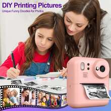 Cámara instantánea para niños, cámara digital para niños de 1080p HD con doble lente para selfies, con 3 rollos de papel y tarjeta de 32GB, regalos de Navidad, cumpleaños y Año Nuevo para niños y niñas de 6 a 12+ años - Rosa - Ver 3