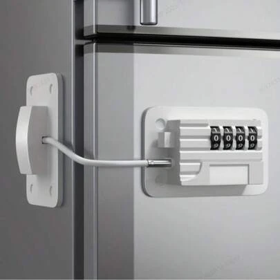 1 pieza Cerradura combinada para refrigerador, de material de metal y plástico resistente, con superficie recubierta en polvo, cerradura de para gabinetes y cajones para niños, fácil instalación, sin llave, sin necesidad de energía o batería