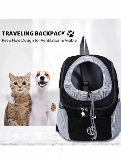 1 Dog Backpack And Pet Harness Travel Bag Suitable For Small And Medium-Sized Dogs. The Front Bag Is Breathable And Adjustable, With A Safety Reflective Strip, Suitable For Outdoor Cat Hiking, Portable Travel, Cat Bag, Pet Supplies