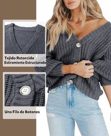 Chaqueta de Punto para Mujer Holgada Abrigo Tejido Grueso Otoño Invierno Cárdigan Ligero Acogedor Oficina Suéter Abierto de Moda - Gris - Ver 5