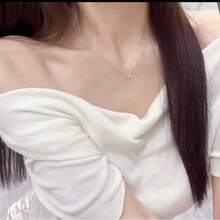 1 Pc 1.5mm*19 Sweet Heart Moissanite Necklace For Women Sterling Fashionable Wedding Jewelry, High-Quality Women's Necklace , Low Allergy, Ideal Choice For Daily Wear And Vacation, Exquisite Birthday Gift, Engagement Wedding Anniversary Birthday Christmas Gifts Special Occasions Day Gift, Sparkling Gorgeous Jewelry, Graduation Seasons Gifts, 2025 Summer Beach Vacation Style Jewelry - Sweet-heart - View 2