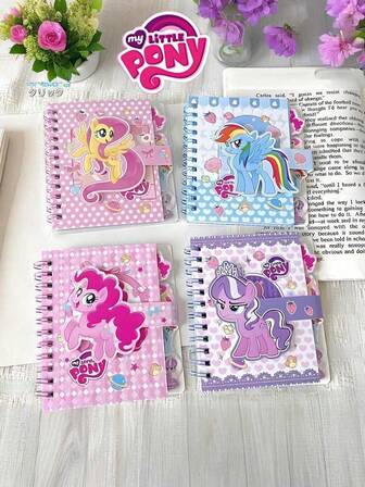 MY LITTLE PONY 1/2/3/4 st guldfärgade spiralbundna anteckningsböcker, anteckningsböcker med delade sidor, lila månmoln-brevpappersanteckningsböcker för studenter, journaler, tecknat mönster, lämpliga som högtider, födelsedagar, alla hjärtans dag-presenter, heminredning, festgåvor, hem- och festtillbehör