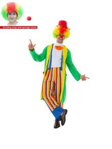 7-Piece Luxury Clown Set Clown Costume For Adults Men Women Five Piece Set (Jacket, Undershirt, Hat, Pants, Tie) Gift (Wig, Sponge Nose) - Multicolor - View 1