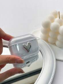 Daily Commute Essential, Minimalist Electroplated Heart Decor Transparent Earphone Case, Anti-Drop Anti-Slip, Compatible With Apple Earphones 1/2/3/4/Pro/Pro 2/Pro 3 - Holiday Gift, Best Friend Gift - Clear - View 3