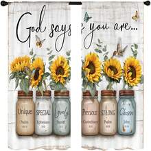 2 Panel 28"X40"Rusitc Farmhouse Cotton Kitchen Curtains Rod Pocket Country Retro Wood Vintage Small Short Cafe Curtain Inspirational Window Drapes  Bathroom Home Decor - 樣式-6 - 查看 4