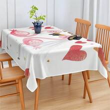 1pc Minimalist Heart & Flamingo 2D Pattern Digital Print Tablecloth, Rectangular Durable Polyester Fabric, Suitable For Home Decor, Kitchen, Garden, Holiday Parties, Weddings, Restaurants, Banquets, Valentine's Day Decor - Multicolor - View 5
