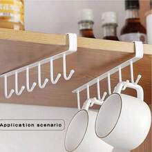 1 pieza Estantería de almacenamiento multiusos montada en la pared, soporte para tazas de gabinete de cocina sin tornillos, puede colgar tazas de café y tazas de té, ganchos multiusos para corbatas y bufandas del armario, fácil deslizamiento y , estantería de hierro duradero, adecuada para cocina y armario, ahorro de espacio, mantiene los artículos organizados. - Multicolor - Ver 2