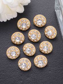 10 Pieces Of Round Fully Beaded Golden Small Buttons For Shirt, Cardigan, Dress, Coat, Sweater, Jacket Decoration Hand-Sewn Button Hand-Held Flower Gift Box Shoe Hat Luggage DIY Accessories - Multicolor - View 14