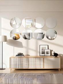 10片装亚克力圆形镜贴，非玻璃材质，是家居墙面装饰或婚礼餐桌摆饰的理想之选。适用于房间、浴室、梳妆镜装饰，20厘米银色亚克力圆形镜。 - 彩色 - 查看 1