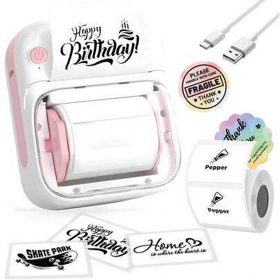 Impresora de etiquetas portátil, impresora de etiquetas inalámbrica mini, adecuada para el hogar, la ropa, el supermercado, la joyería y la industria alimentaria, compatible con Android e iOS, incluye 1 rollo de etiquetas adhesivas blancas de 40*20mm
