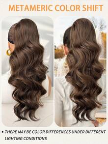 马尾辫抽绳夹式假发，棕色22英寸长波浪卷发，耐热合成纤维材质，适合女士派对和日常佩戴。 - 棕色 - 查看 6