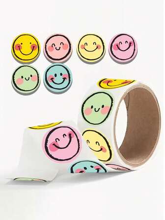 500pcs Colorful Smiling Face Paper Labels - Round, Assorted Colors (Yellow, Pink, Green, Blue, Purple) For Teachers, Parents, Classroom, Learning Rewards, Gift Tags, Office Gift Wrapping, Classroom Rewards | Fun Design | Durable Paper Labels, Classroom Decor, Happy Face Stickers, Smile Stickers, Sticker Rolls, Scrapbooking Supplies