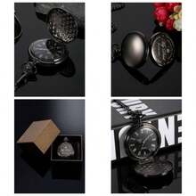 Hicarer Pocket Watch Engraved Presents Dad Father with Delicate Box, Birthday Fathers Day Present - negro - - Ver 1