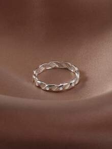 1枚银色扭绳立方氧化锆夜光戒指 - 銀色 - 查看 5