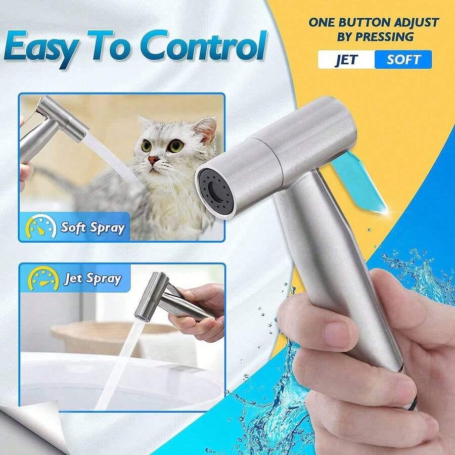 Pet-Friendly 304 Stainless Steel Shower Sprayer - Gentle Water Flow Cares For Pets' Fur, Easy To Rinse Off Foam, Makes Bathing Hassle-Free, Available In Multiple Sizes - Silver - View 1