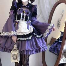 オリジナルデザイン メイドオペラ ロリータワンピース 誓約のメイド服 エプロンドレス 花苞シルエット ショートスリーブ エレガント クラシック パーティーウェア コスプレ ブランドルームパーティー クリスマス バレンタイン 誕生日プレゼント 女性 レディース - パープル - チェックする 3