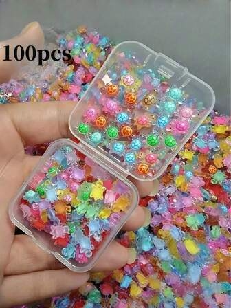 100pcs/Set Of Luminous 3D Turtle Statues - Colorful Mini Semi Transparent Plastic Decorations Suitable For DIY Crafts, Party Gifts, Classroom Rewards, And Beach Themed Activities