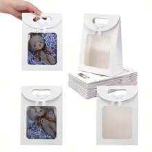 1/6/12个装优雅牛皮纸礼品袋，带窗口和自立设计 - 米色和白色，耐用纸袋，带提手和蝴蝶结，适用于婚礼、派对、珠宝展示等场合 - 彩色 - 查看 5