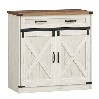 HEXCELEN Kitchen Cabinet, Sideboard With Drawer, Storage Cabinet With 2 Doors, Adjustable Shelves, Country Style, Kitchen, Living Room, 40 X 80 X 80 Cm, Vintage Brown-White