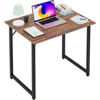 32 Inch Computer Desk Brown Office Desk With Metal Frame Adjustable Feet Water-Resistant Scratchproof Surface Sturdy Writing Table For Home Office Or Study Pack Of 1