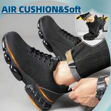 New Black Safety Shoes Men Women,Comfortable Breathable Air Cushion Work Shoes,Indestructible Steel Toe Sneakers,Fashion Construction Working Boots,Steel Toe Non Slip Work Shoes,Cushioned Insole Lightweight Work Sneakers,Anti-Smash, Anti-Puncture, Classic Sports Fashion, Breathable Low-Top, Wear-Resistant, Flexible, Comfortable Soft Sole, Outdoor Work Site Protective Shoes (For Women, This Size Is Slightly Larger, Please Choose Size 1.5 Smaller!) - 黑色 - 查看 3