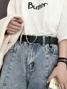 Street 1pc Fashionable Creative Women's Harajuku Heart-Shaped Buckle Belt With Detachable Pink Heart Pendant And Black Pu Strap Halloween Valentine's Day Valentines Summer, School Fall, Autumn, Halloween - Black - View 8