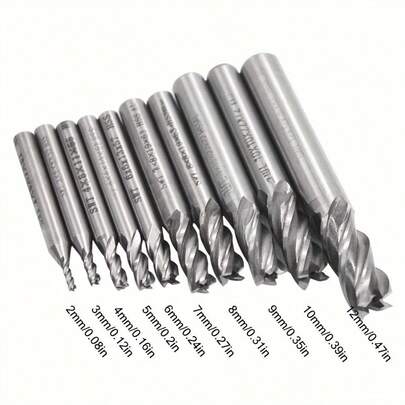 Precision Machined High Speed Steel End Mill Set, Slot Spiral Cutter Head, For CNC Lathe And Machining, Straight Shank, Precision Drill Bit Kit - Suitable For Mechanics And DIY Enthusiasts - Ideal For Metal Processing And Precision Cutting