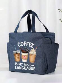 Letter Print Tote Bag, Knitting & Crochet Pattern Print, Lightweight & Minimalist Design, Suitable For Work, Travel, Outdoor Camping, Gift For Mom, Elders, Handcraft Hobbyists Lunch Bag Lunch Box Cooler Bag Waterproof Large Capacity For Women For Men For Picnic Back To School Gifts For Women Camping Essentials - Multicolor - View 7