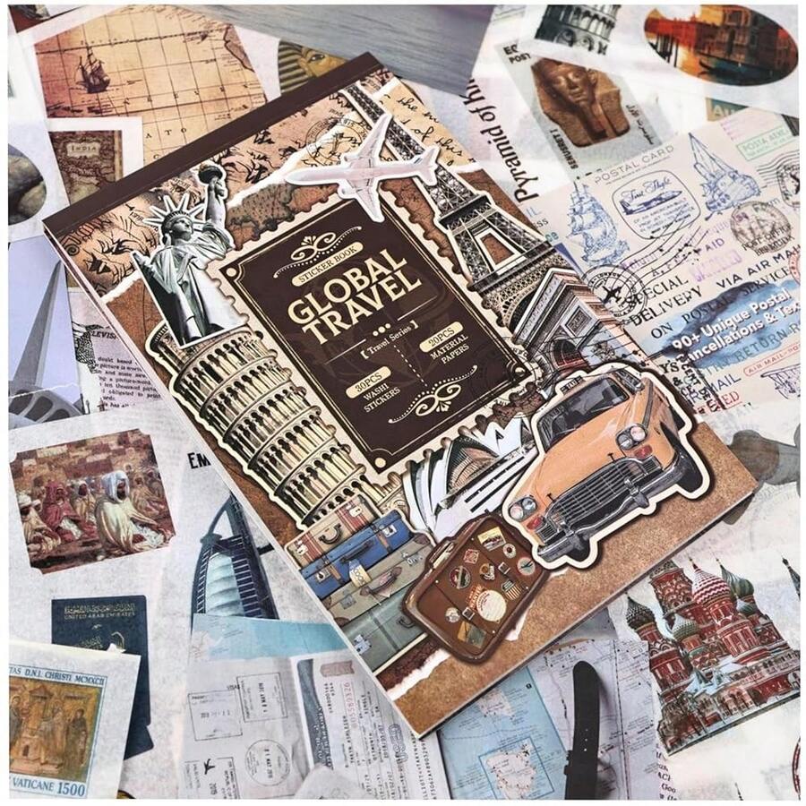 50 Sheets Travel Scrapbook Sticker Book For ScrapbooFKing, 300+ Washi Stickers With 20 A5 Scrap Book Papers For Journaling, Junk Journal Supplies, Collage, Bujo, Art Crafts,50TravelStickerPaperBook - 50張旅遊貼紙紙冊 - 查看 1