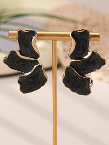 1 对优雅不锈钢合金釉面花瓣女士耳环，简约百搭不锈钢耳环，适合日常佩戴