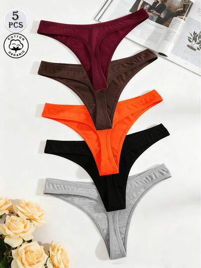 5pcs/Pack Women's Comfortable Thong Panties, Soft Underwear Suitable For Sports And Daily Wear, Multi-Pack, Size XS-XL, All Season