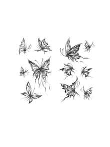 2张女士身体彩绘临时纹身贴纸，优雅的墨水风格蝴蝶图案。防水假纹身，可持续2-5天，可贴于手臂、颈部、肩部、胸部、腰部和腿部。易于粘贴和去除，适合节日、派对、婚礼、送礼和音乐节等场合。 - 黑色 - 查看 7