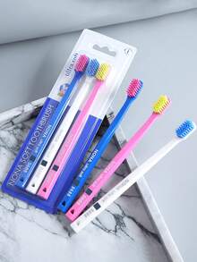 3 件瑞士颜色随机超软牙刷，带紧凑型刷头，聚丙烯刷毛，无味设计，保护牙龈，适合成人 - 男女手动牙刷套装