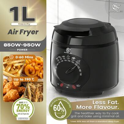SUPERLEX 1L Electric Mini Deep Fryer. This Deep Fryer Has 12 Built-In Temperature Presets, With An Adjustable Heating Control Range Of Up To 190°C. It Is Equipped With A Transparent Viewing Window, A Stainless Steel Heat-Resistant Frying Basket (Ultra-Easy To Clean), And Non-Slip Feet To Ensure Stable And Protetc Use. This Powerful 950W Device Effortlessly Handles French Fries, Fried Chicken, Chicken Cutlets, Donuts, And All Your Favorite Delicious Snacks!