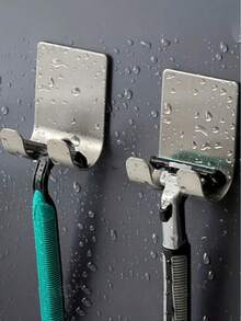 Rust-Proof Stainless Steel Razor Holder, Waterproof Razor Hook, Heavy Duty Multi-Purpose Storage Hook With Bathroom Accessories, Suitable For Bathroom, Kitchen And Multi-Purpose Spaces, Self-Adhesive Wall-Mounted Razor Organizer Rack For Storing Razors, Towels, Keys, Plugs, Ideal Choice For Bathroom And Kitchen. Door Hanging, Comprehensive Aesthetics - Multicolor - View 3