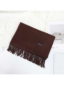 Customized Embroidered Solid Color Scarf, Thick Faux Cashmere Warm Embroidered Korean Style Elegant Scarf For Women, Tasseled Versatile Unisex Winter Warm Scarf, Great Gift For Friends, Family, Christmas - Multicolor - View 8