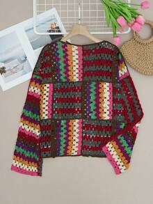 Áo khoác cardigan dệt kim nữ, áo len dệt kim dáng rộng khoét rỗng nhiều màu sắc, áo len dài tay cổ tay loe dáng mở phía trước dành cho nữ, phong cách đường phố thời trang, trang phục học sinh, áo kiểu dễ thương, phong cách quý bà cổ điển, trang phục giáo viên nữ, mùa thu - Nhiều màu A - Xem 4