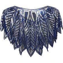 Shawl Wraps Sequin Beaded Evening Cape Bridal Shawl - Navy Blue - View 5
