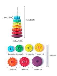 一套彩虹叠叠旋转塔 - 翻滚益智玩具，适合12个月以上宝宝早教启蒙新年礼物 - 彩色 - 查看 4