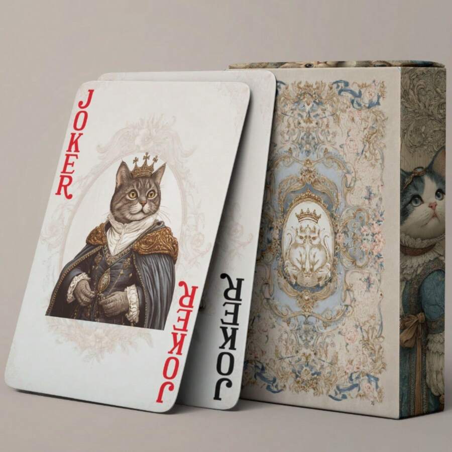 YFOPEN Cat Creative Illustration Poker Cards, Fun Desktop Game Cards, Retro Healing Cat Collection Cards, High Beauty Poker Cards, Poker Cards, Strong Durability, Exquisite Pattern Design, Suitable For Family Gatherings, Party Games, Festival Gifts - Multicolor - View 1