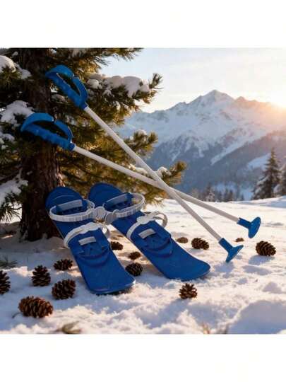 Juego de esquí para exteriores en invierno, que incluye bastones de esquí, colores aleatorios (se ajusta a tallas de zapato del 23 al 28)