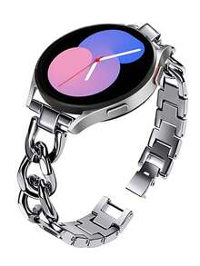 20mm/22mm Metal Replacement Strap Compatible With Samsung Galaxy Watch 4/5 40mm/44mm, Galaxy Watch 3 41mm, Galaxy Watch 6/7 44mm/45mm/46mm/40mm/42mm, Watch, Watch, Garmin Watch, Easy To Disassemble, Unisex Silver