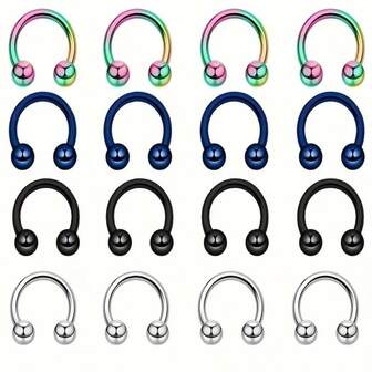 16 piezas de anillos en forma de herradura de acero inoxidable para el labio, la nariz y los pendientes, joyería de perforación corporal