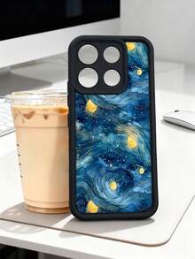 1 pieza Funda de teléfono con diseño de cielo estrellado en estilo pintura artística ideal para amantes del arte y la noche mágica TPU soft case, protección completa antideslizante y anti-caída, compatible con iPhone17 ProMax/16/15/14/13/12/11/Plus/Pro/ProMax, compatible con Galaxy A34/A35/A54/A55, Galaxy S20/S21/S22/S23/S24/S25 Ultra/Plus, compatible con Galaxy/Redmi/Honor/OPPO/ViVo - Blanco - Ver 3
