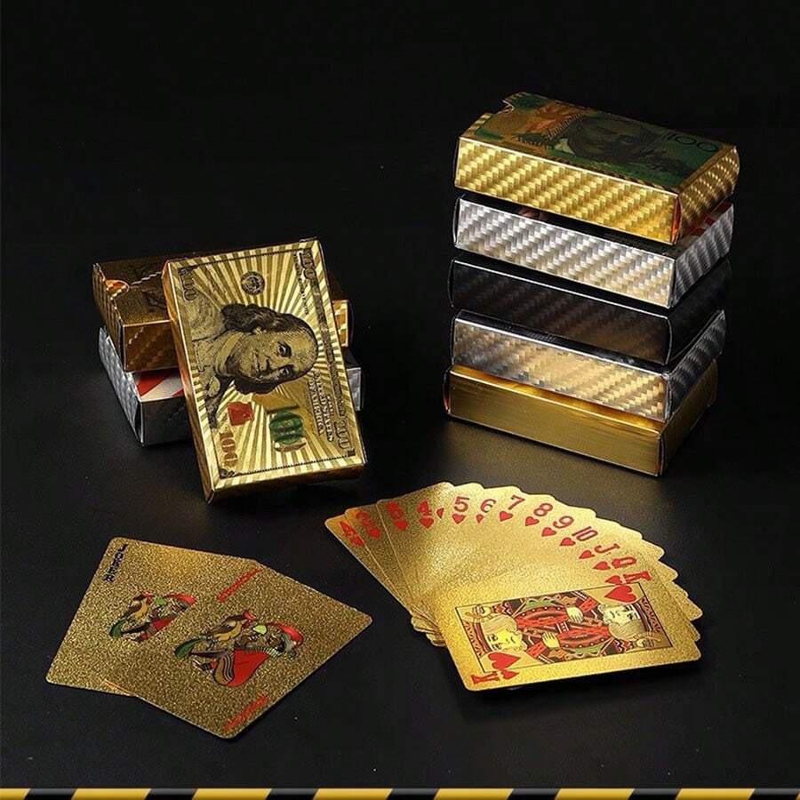 一副24K镀金钻石箔防水塑料扑克牌，适合家庭游戏和聚会，一副 - 彩色 - 查看 1