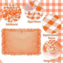 Euro Sham Pillow Covers - 2PCS European Plaid Ruffle Throw Pillow Sham For Sofa Couch, Orange Bow Tie Gingham Buffalo Check Cushion Cover Decoration For Bed Bedroom Living Room (19.7\ X 11.8\),19.7inchx11.8inch(Packof2),Orange - 橘色 - 查看 4