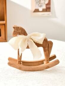 1pc Handcrafted Wooden Rocking Horse Decoration, Vintage Countryside Style With Ribbon, Desktop Ornament, Commemorative Gift For Friends, Home Decor, Unique Gift For Women - Multicolor - View 8