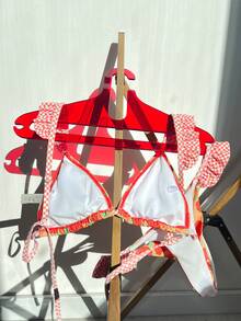 New Women's Simple & Cute Tropical Floral Contrast Plaid Ruffle Bikini 2 Pieces Swimsuit - Multicolor - View 6