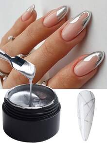 FULL BEAUTY جل طلاء أظافر معدني فضي 8 مل، جل رسم فرنسي معدني عنكبوتي، جل أظافر لامع فضي ثلاثي الأبعاد لأشعة UV/LED، طلاء أظافر - فضي - مشاهدة 7